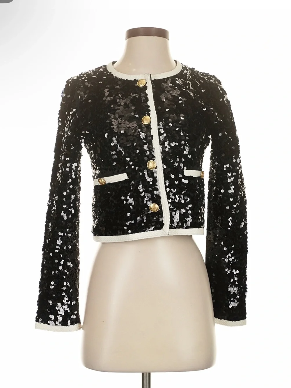 J. Crew Black Sequin Mariner Cropped Jacket